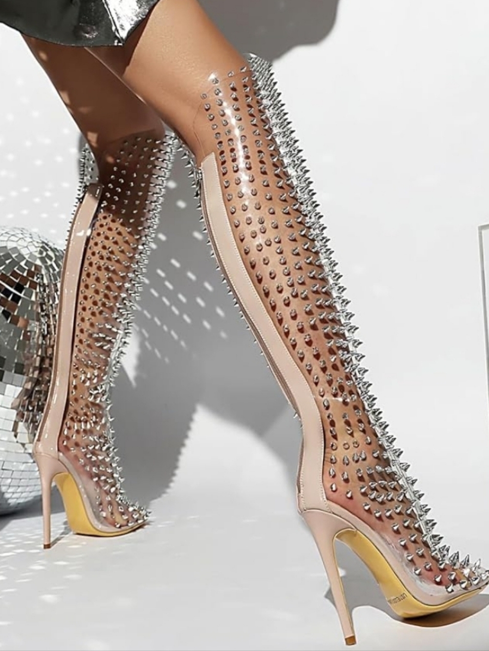 Steve Madden Clear Over-the-Knee Studded Boots with Nude Accents